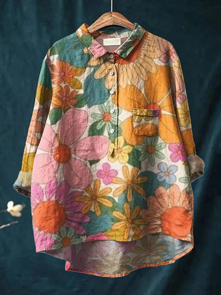 Lara Floral Art Shirt | Artistic Long Sleeve Shirt