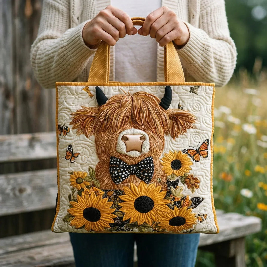 Handmade Bag | Highland Cow with Sunflowers