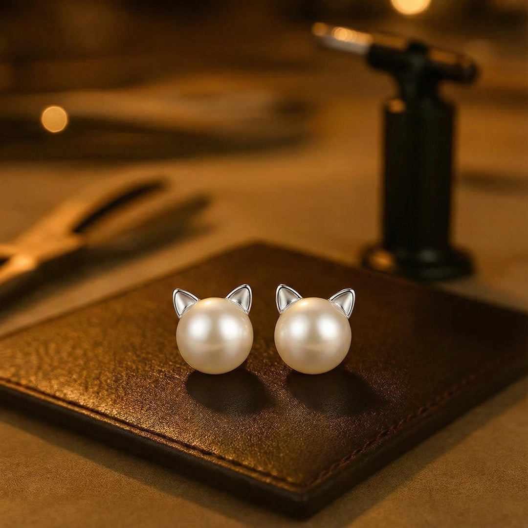 Boucles d'oreilles en argent sterling avec perles en forme de chat