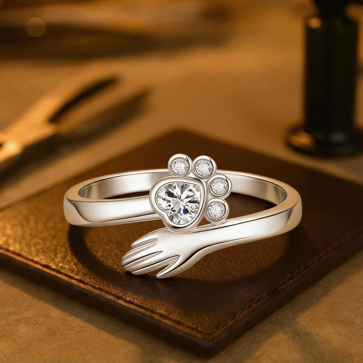 Bague réglable en forme de patte en argent sterling – Design main dans la patte