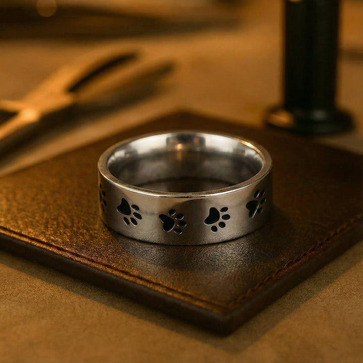 Bague en acier inoxydable avec empreinte de patte – Bijoux symboliques pour les amoureux des animaux