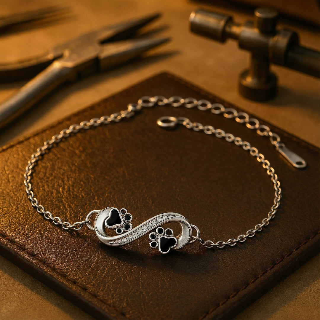 Bracelet avec symbole infini et breloque patte avec zircone