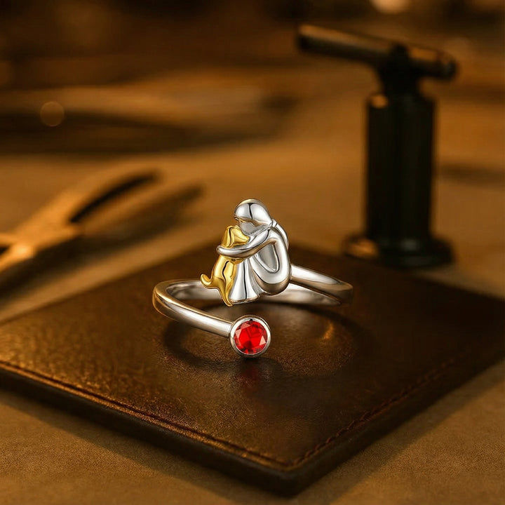 Bague pour chien réglable avec figurine de fille en argent