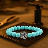 Collier en pierre naturelle avec pendentif patte – Bracelet de perles élastiques pour homme et femme