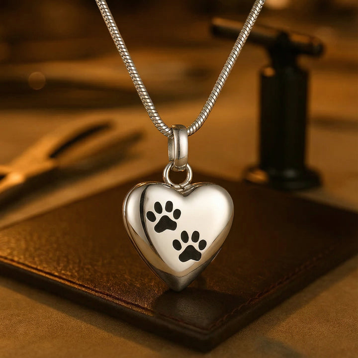 Collier commémoratif avec cœur de patte – Pendentif urne en acier inoxydable