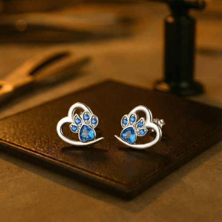 Boucles d'oreilles avec empreintes de pattes et cœur – Bijoux pour les amoureux des animaux