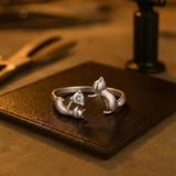 Bague ludique en argent sterling avec chat – réglable avec zircon